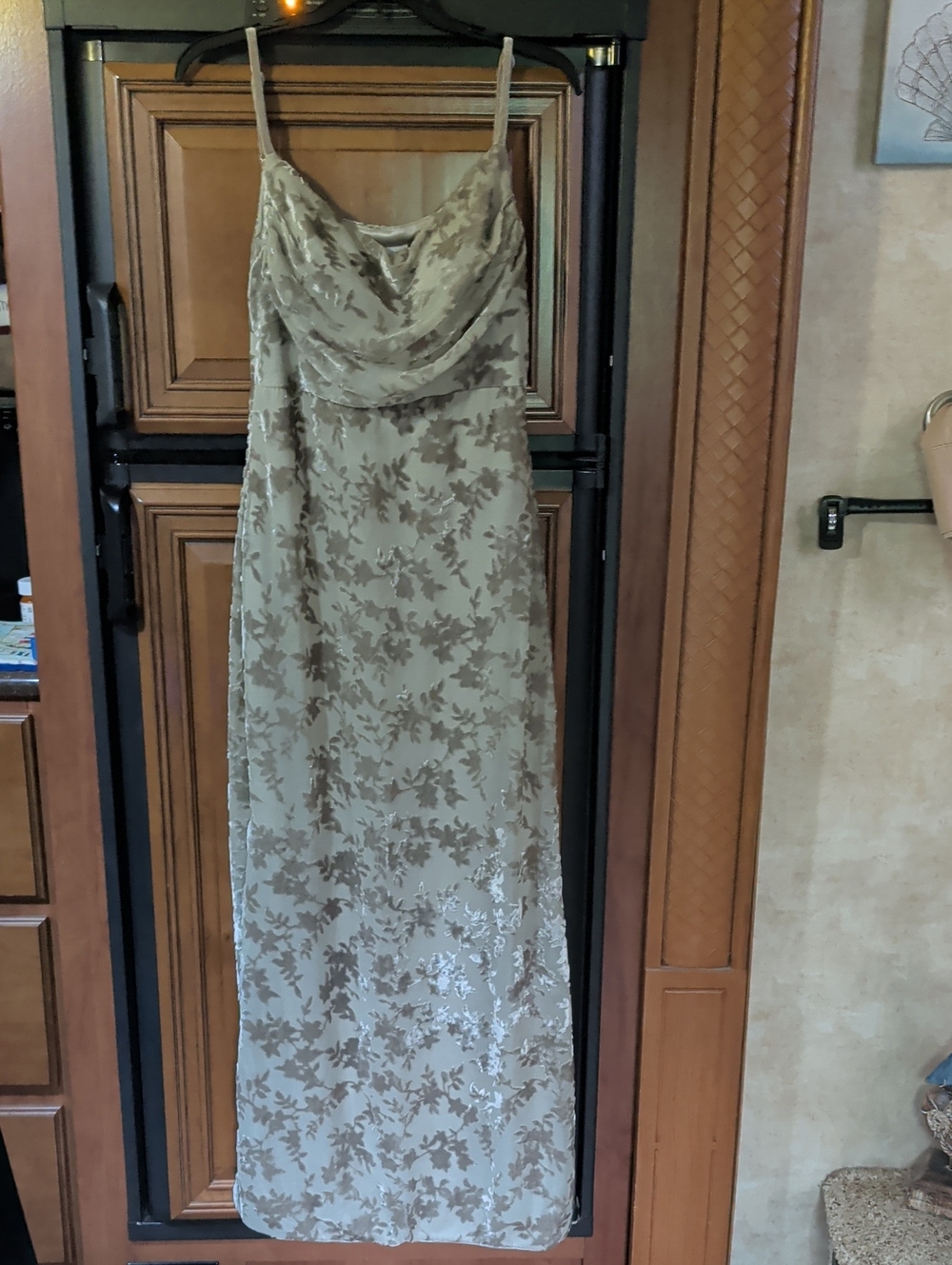 Revelry Champagne Floral Lace Cowl Neck Maxi Dress